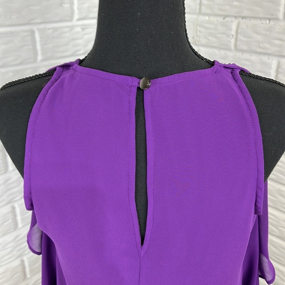 MM Couture by Miss Me purple blouse Flutter sleeve Rhinestone neckline sz S - Picture 7 of 10